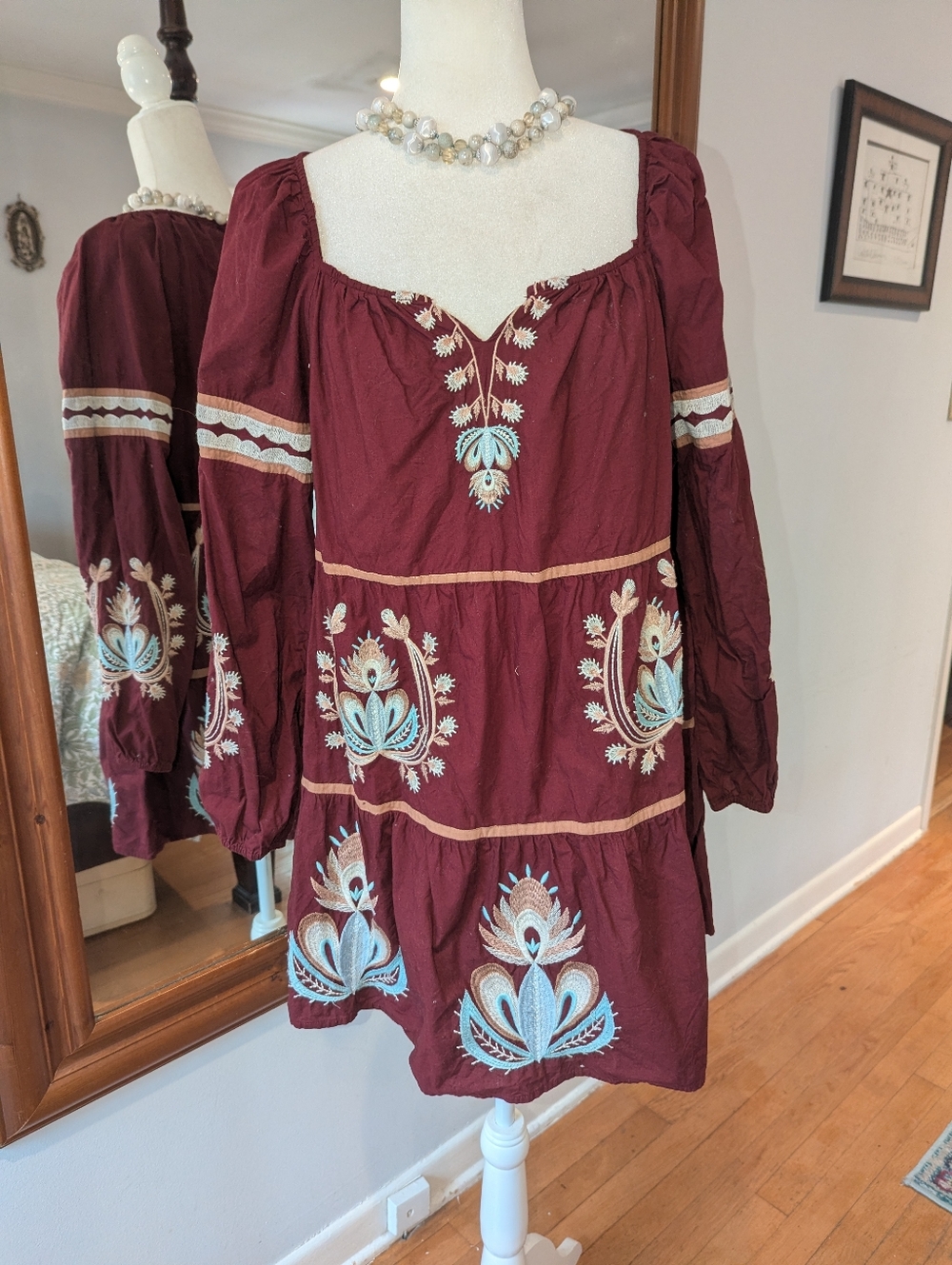 Anthropologie  Women' Mini Dress with Light Blue & Cream Embroidery - Picture 3 of 10